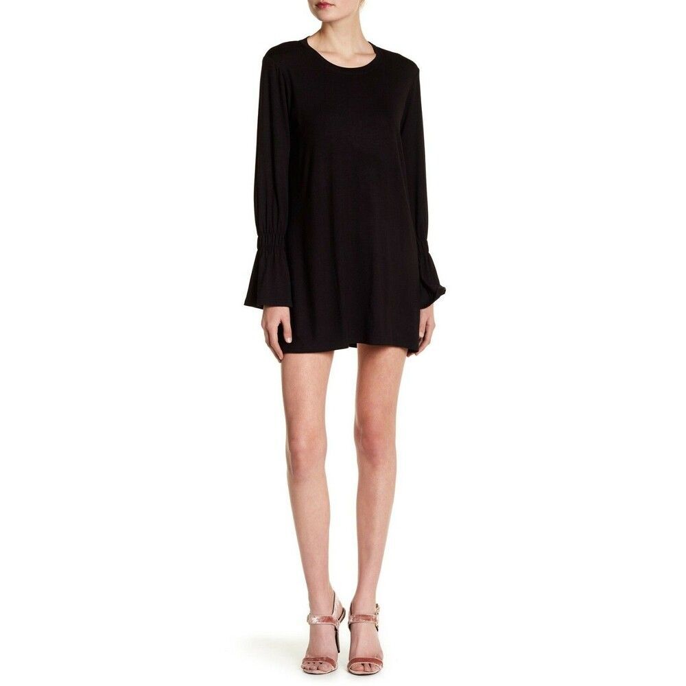 CAKE AND ROSES Jules Smocked Sleeves LS Mini Dress Women's  sz M  Black